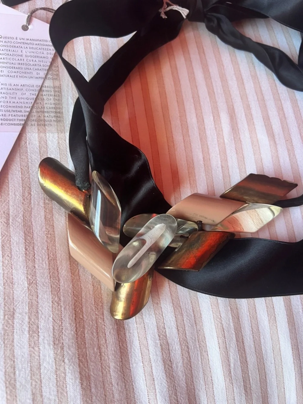 Marni Collana Black Ribbon Necklace with Sculptural Links